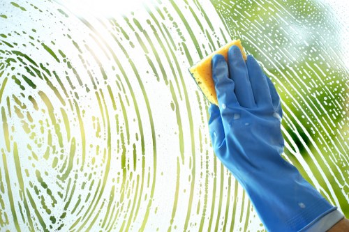 Trained cleaner assessing carpet fabric before treatment