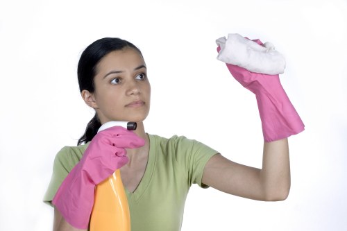 Technician applying upholstery cleaning treatment in Leaves Green